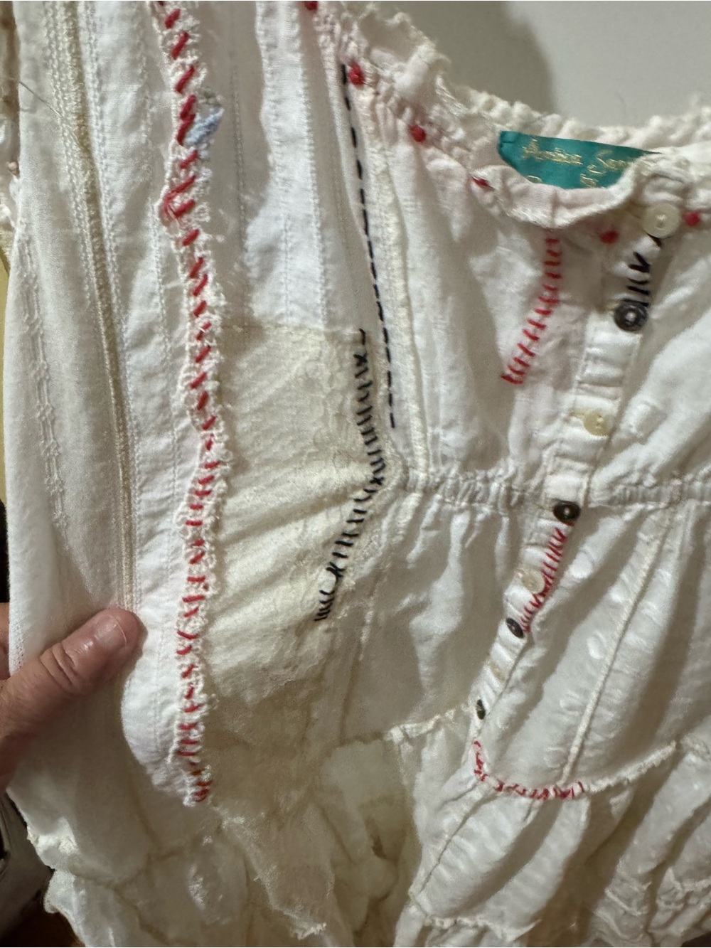 Antica Santorini Embroidered Sleeveless Tunic with Red Stitching - Picture 2 of 12
